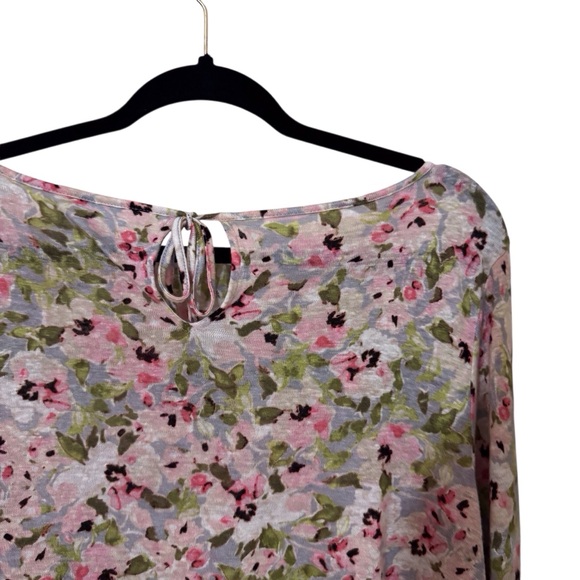 J. Jill Medium Linen Multicolor Long Sleeve Floral Print Top Blouse Keyhole - Picture 4 of 7
